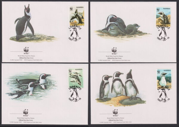 NAMIBIA - 1997 WWF 'JACKASS PENGUIN' Set of 4 First Day Covers [E7153]