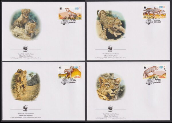 OMAN - 2004 WWF 'ARABIAN LEOPARD' Set of 4 First Day Covers [E8710]