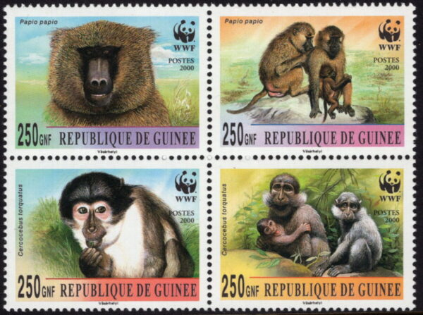 REPUBLIC OF GUINEE - 2000 WWF 'COLLARED MANGABEY AND GUINEA BABOONS' Block of 4 MNH [E7732]