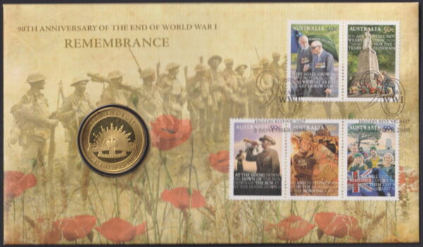 AUSTRALIA - 2008 '90th ANNIVERSARY of END WWI - Remembrance' PNC Perth Mint $1 Coin [E8551]