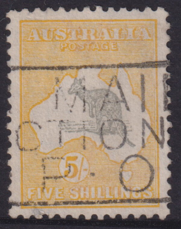 AUSTRALIA - 1932 ROO CofA Wmk 5/- 'GREY & YELLOW' SG 135 FU Cv £25 [E7646]