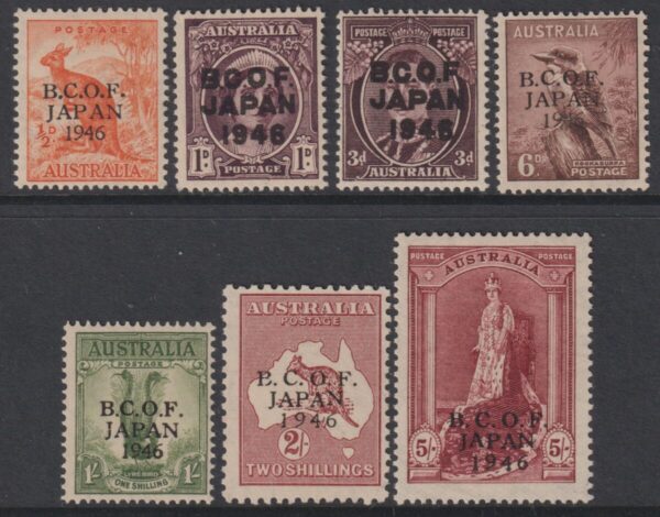 AUSTRALIA - 1946 Set to 5/- CLARET 'BCOF JAPAN'   SG J1/7a MNH Cv £200 [E8625]