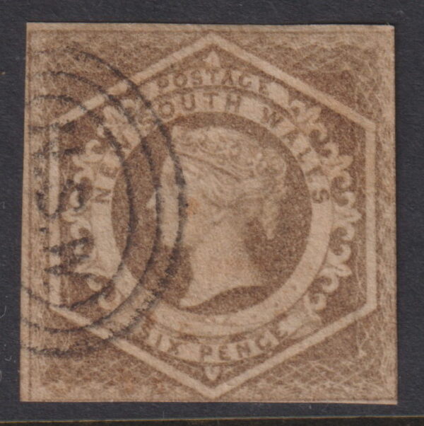 NEW SOUTH WALES - 1854 6d Greyish BROWN Imperf  SG 96 FU Cv £25 [E8653]
