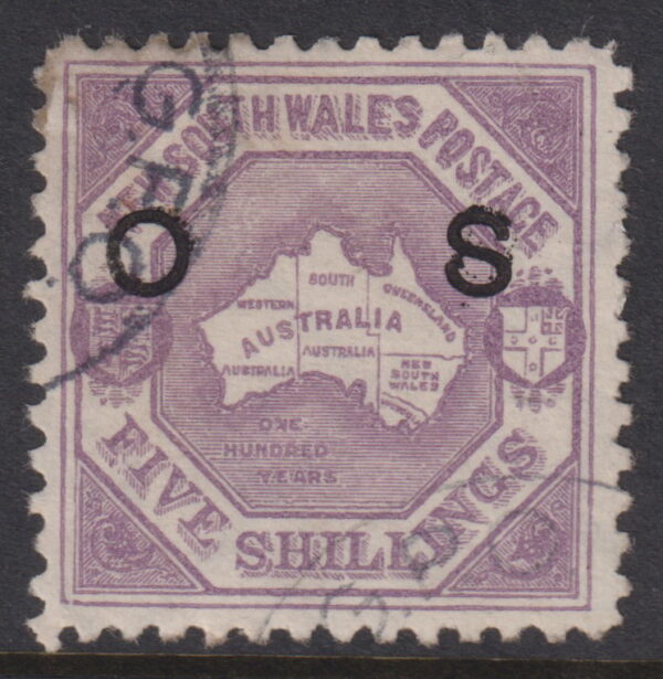 NEW SOUTH WALES - 1890 5/- LILAC  SG Ø49 VFU Cv £170 [E8659]