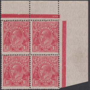 AUSTRALIA - 1927 KGV SM Wmk 1½d 'RED' Plate 3 Block SG96 MNH Cv $125 [E8799]