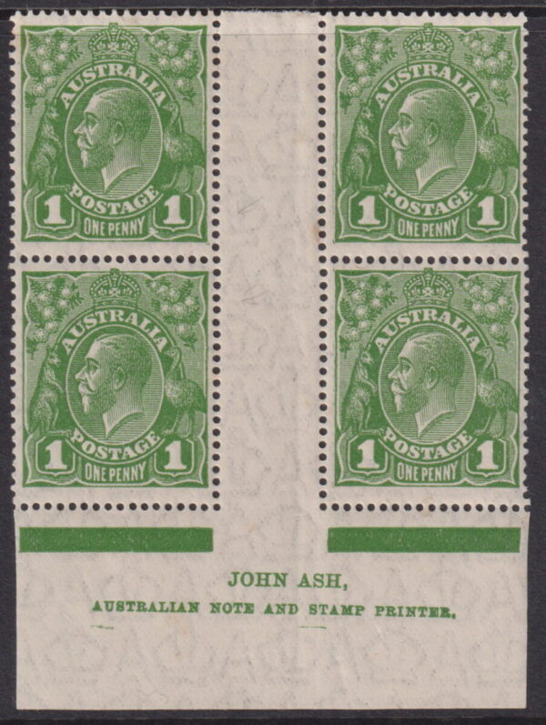 AUSTRALIA - 1926 KGV SM Wmk 1d 'GREEN' P14 varieties SG86 MVLH Cv $250 [E8806]