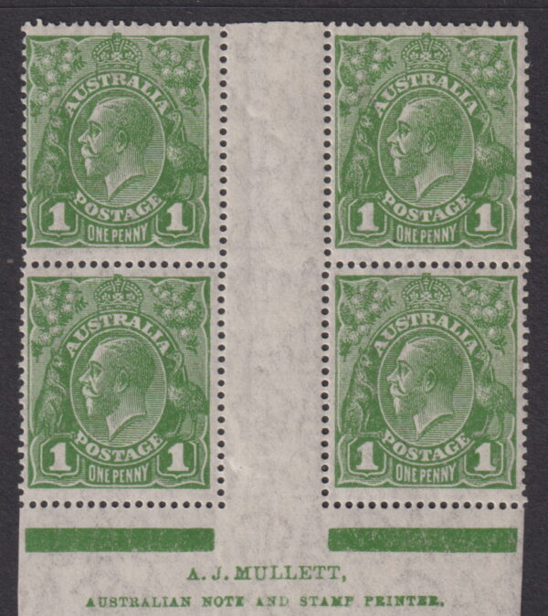 AUSTRALIA - KGV SM Wmk 1d 'GREEN' P14 Translucent SG86 MVLH Cv $1,000++ [E8807]