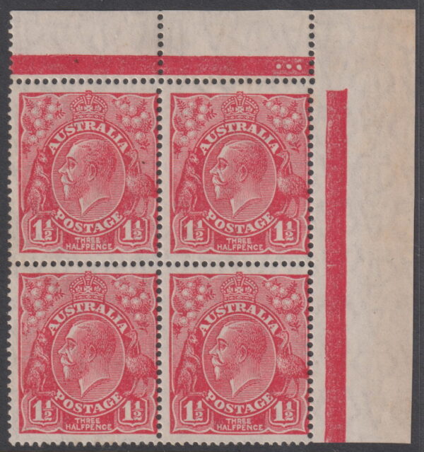 AUSTRA - 1926 KGV SM Wmk (INV) 1½d 'RED' P14 Plate 3 SG87 MNH Cv $975* [E8810]