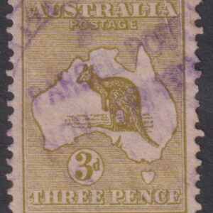 AUSTRALIA - 1913 ROO 1st Wmk 3d 'OLIVE' SG5 FU Cv £12 [E8828]