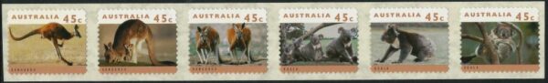 AUSTRALIA - 1994 'ROO & KOALA' CAMBEC 2K Self Adhesive Strip of 5 Mint [E8941]