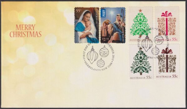 AUSTRALIA - 2013 'MERRY CHRISTMAS' Self Adhesives + Embellished Pair First Day Cover [E9259]