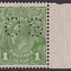 AUSTRALIA - 1933 KGV CofA Wmk 1d 'GREEN' OS 12 Hole 'S' (ex OS NSW) SG125 MNH [E8842]