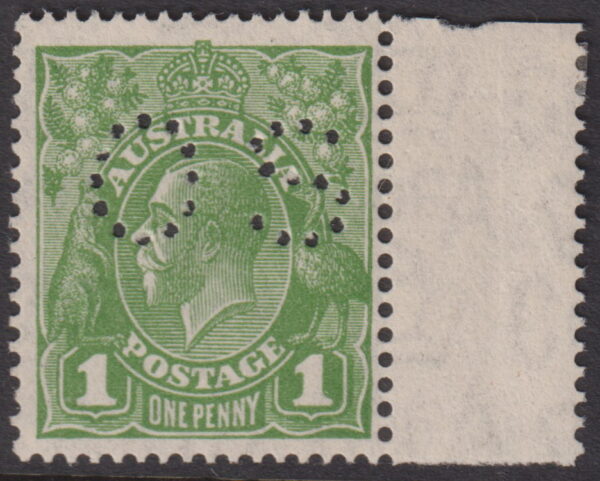 AUSTRALIA - 1933 KGV CofA Wmk 1d 'GREEN' OS 12 Hole 'S' (ex OS NSW) SG125 MNH [E8842]