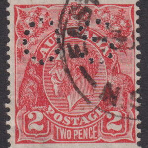 AUSTRALIA - 1933 KGV CofA Wmk 2d 'RED' OS 12 Hole 'S' (ex OS NSW) SG 127 FU [E8844]