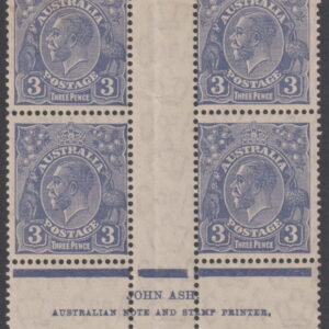 AUSTRALIA - 1932 KGV CofA Wmk 3d 'BLUE' Imprint Block SG128 MLH Cv $450 [E8873]