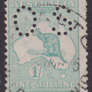 AUSTRALIA - 1914 ROO 1st Wmk 1/- 'GREEN' Small OS SG Ø23 GU Cv £25 [E8907]