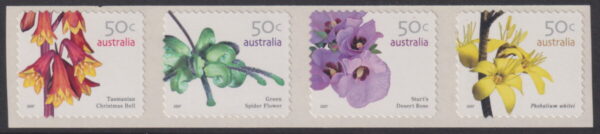 AUSTRALIA - 2007 'WILDFLOWERS' SEP Self Adhesive Strip of 4 Mint [E9012]