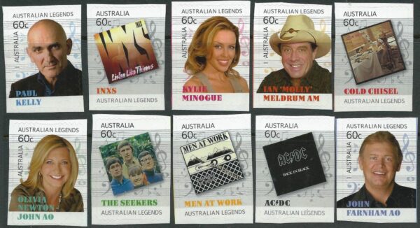 AUSTRALIA - 2013 'MUSIC LEGENDS' Self Adhesive set of 10 Mint [E9240]