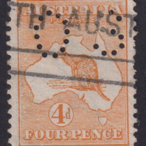 AUSTRALIA - 1914 ROO 1st Wmk 4d 'ORANGE' OS SGØ21 FU Cv £110 [E9303]