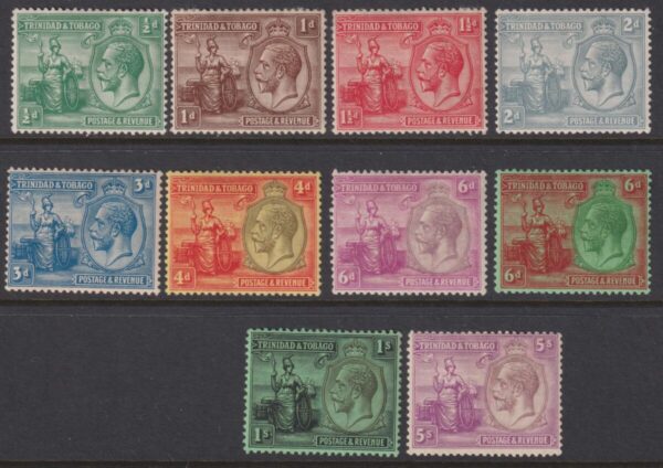 TRINIDAD & TOBAGO - 1922 Set to 5/- PURPLE & MAUVE  SG 218/28 MH Cv £55 [E9347]