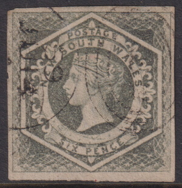 NEW SOUTH WALES - 1854 6d GREY Imperf DIADEM  SG 94 VFU Cv £55 [E9460]