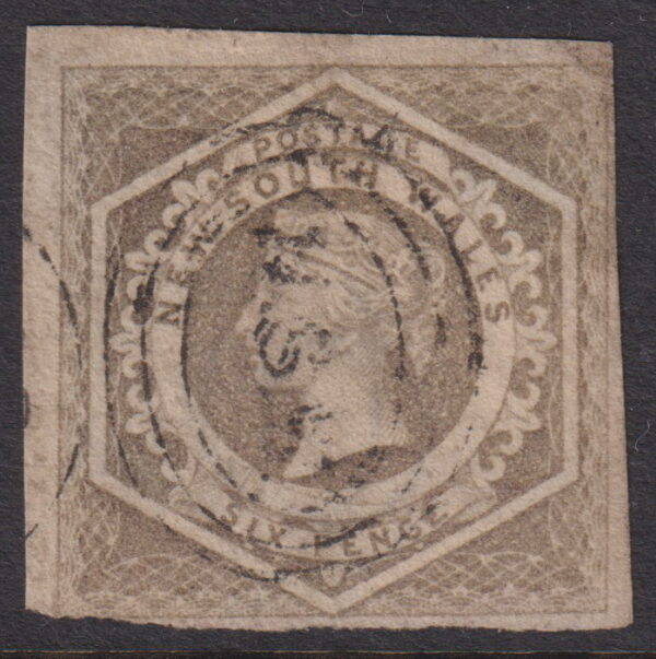 NEW SOUTH WALES - 1854 6d OLIVE-GREY Imperf DIADEM  SG 95 GU Cv £40 [E9468]