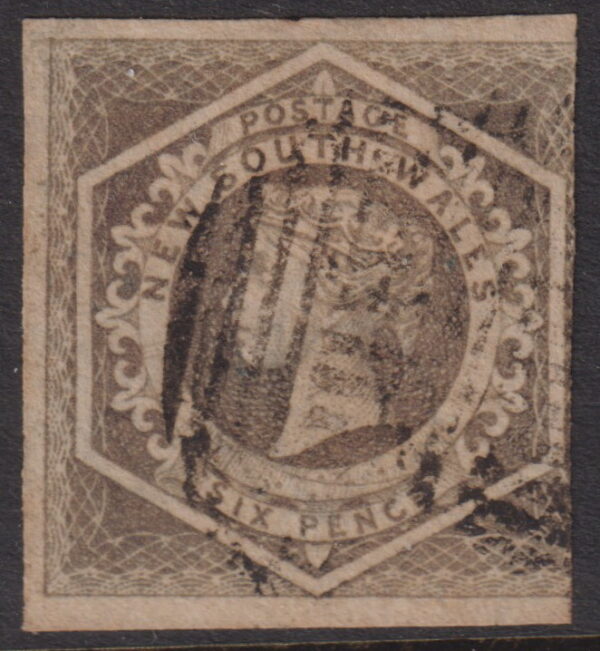 NEW SOUTH WALES - 1854 6d Greyish BROWN Imperf DIADEM  SG 96 GU Cv £40 [E9473]
