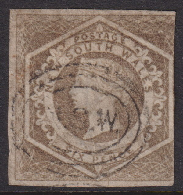 NEW SOUTH WALES - 1854 6d Greyish BROWN Imperf DIADEM  SG 96 GU Cv £40 [E9474]
