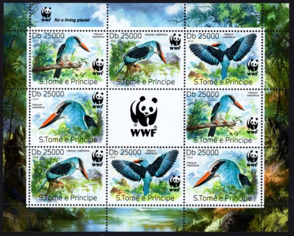 S.TOME E PRINCIPE- 2014 WWF 'BLUE BREASTED KINGFISHER' Sheetlet MNH [E9869]