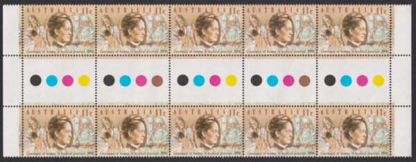 AUSTRALIA - 1990 'CENTENARY OF WOMEN IN MEDICAL PRACTICE' Gutter strip MNH [E9818]
