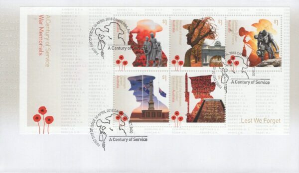 AUSTRALIA - 2018 'CENTURY OF SERVICE - War Memorials' Miniature Sheet First Day Cover [E9919]