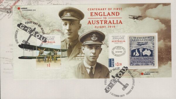 AUSTRALIA - 2019 'CENTENARY 1st ENGLAND to AUSTRALIA FLIGHT' Miniature Sheet First Day Cover [E9938]
