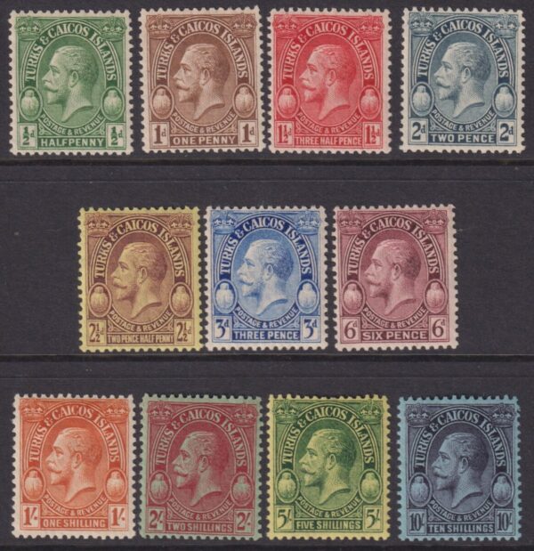 TURKS & CAICOS - 1928 Set to 10/- PURPLE (Blue)  SG 176/86 MLH Cv £80 [E9735]