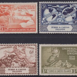 TURKS & CAICOS - 1949 Set to 1/- OLIVE UPU Omnibus  SG 217/20 MH Cv £4 [E9753]