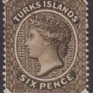 TURKS ISLANDS - 1881 6d OLIVE-BLACK  SG 51 MLH Cv £160 [E9754]