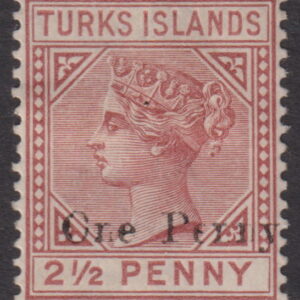 TURKS ISLANDS - 1889 1d on 2½d Red-BROWN  SG 61 MH Cv £22 [E9759]