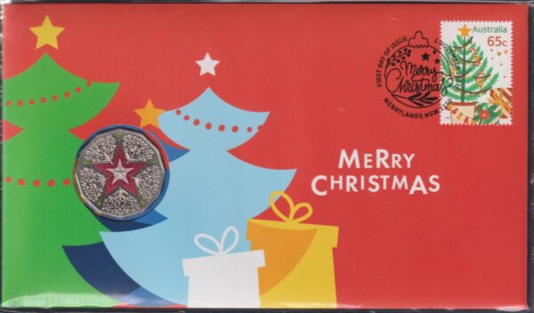 AUSTRALIA - 2023 'MERRY CHRISTMAS' PNC RAM 50c Coloured coin [F0452]