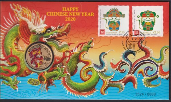 CHRISTMAS ISLAND - 2020 'HAPPY CHINESE NEW YEAR - Year of the Rat' PNC Perth Mint $1 Coin [F0460]