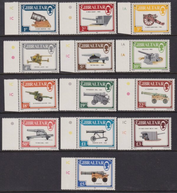 GIBRALTAR - 1987 Part Set to £5 CANNONS  SG 569/81 MNH Cv £ 22 [F0113]