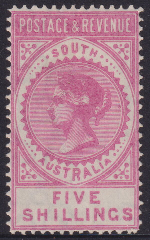 SOUTH AUSTRALIA - 1886 5/- ROSE-PINK P12.5  SG 196a MLH Cv £130 [F0216]