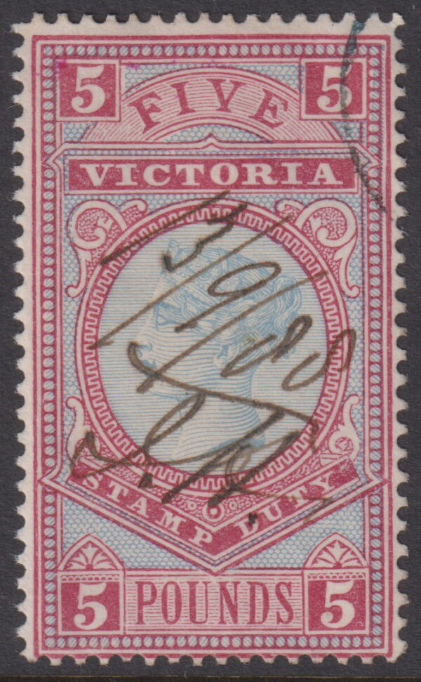 VICTORIA - 1888 £5 Pale BLUE & MAROON  SG 324 Used Fiscal [F0228]