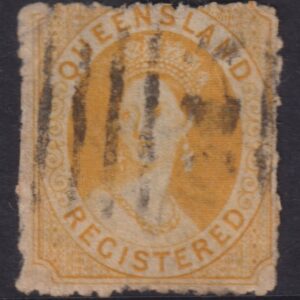 QUEENSLAND - 1864 6d (Registered) ORANGE-YELLOW  SG 49 Used Cv £45 [F0289]