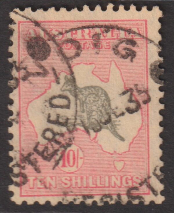 AUSTRALIA  Roos - 1932 CofA Wmk 10/- GREY & PINK  SG 136 GU Cv $300 [F0474]