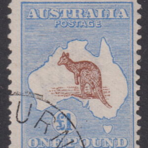 AUSTRALIA  Roos - 1913 1st Wmk £1 RED-BROWN + BLUE  SG 15 CTO Cv $4000 [F0483]