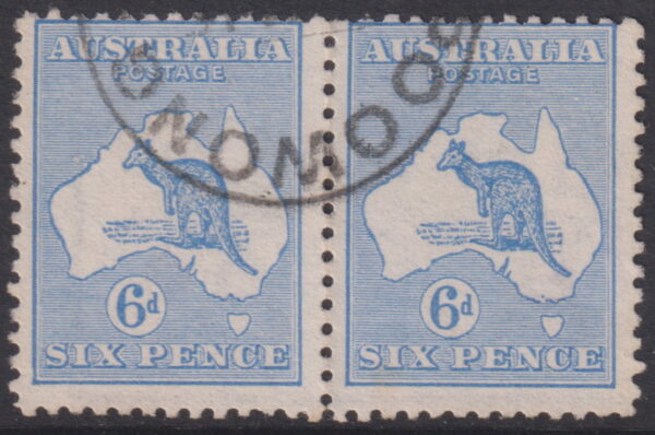 AUSTRALIA  Roos - 1913 1st Wmk 6d BLUE Variety Pair  SG 9 VFU Cv $400 [F0485]
