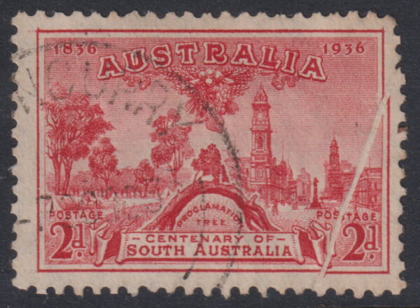 AUSTRALIA   - 1936 2d SA Centenary Printing Flaw  FU [F0504]
