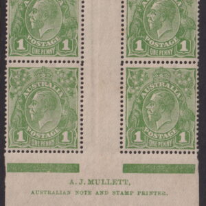 AUSTRALIA  KGV 1924 Single Wmk 1d GREEN Mullet Imprint SG 76 MH Cv $350 [F0532]