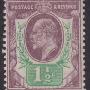 GREAT BRITAIN - 1902 1½d 'DULL PURPLE & GREEN'  SG 221 MH Cv £50 [F0752]