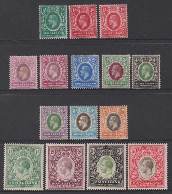 SOMALILAND - 1912 Set to 5R 'BLACK & SCARLET'  SG 60-72 MH Cv £225 [F0761]