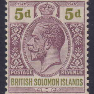 BRITISH SOLOMONs 1914 5d 'BROWN-PURPLE & OLIVE-GREEN'  SG 31 MLH Cv £24 [F0765]